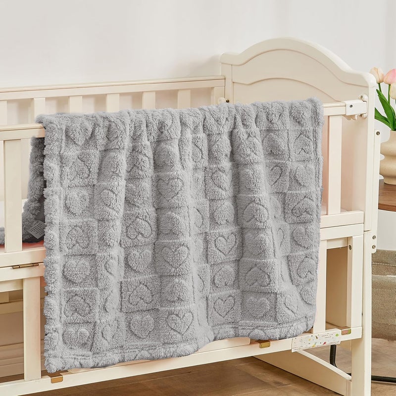 Yurhap Fleece Baby Blanket Heart Checkered, Ultra Soft Cozy Baby Blankets for Boys Girls, Fluffy Infant Toddler Newborn Receiving Gifts for Crib Stroller 30"x40" (Silver Grey) - Image 5